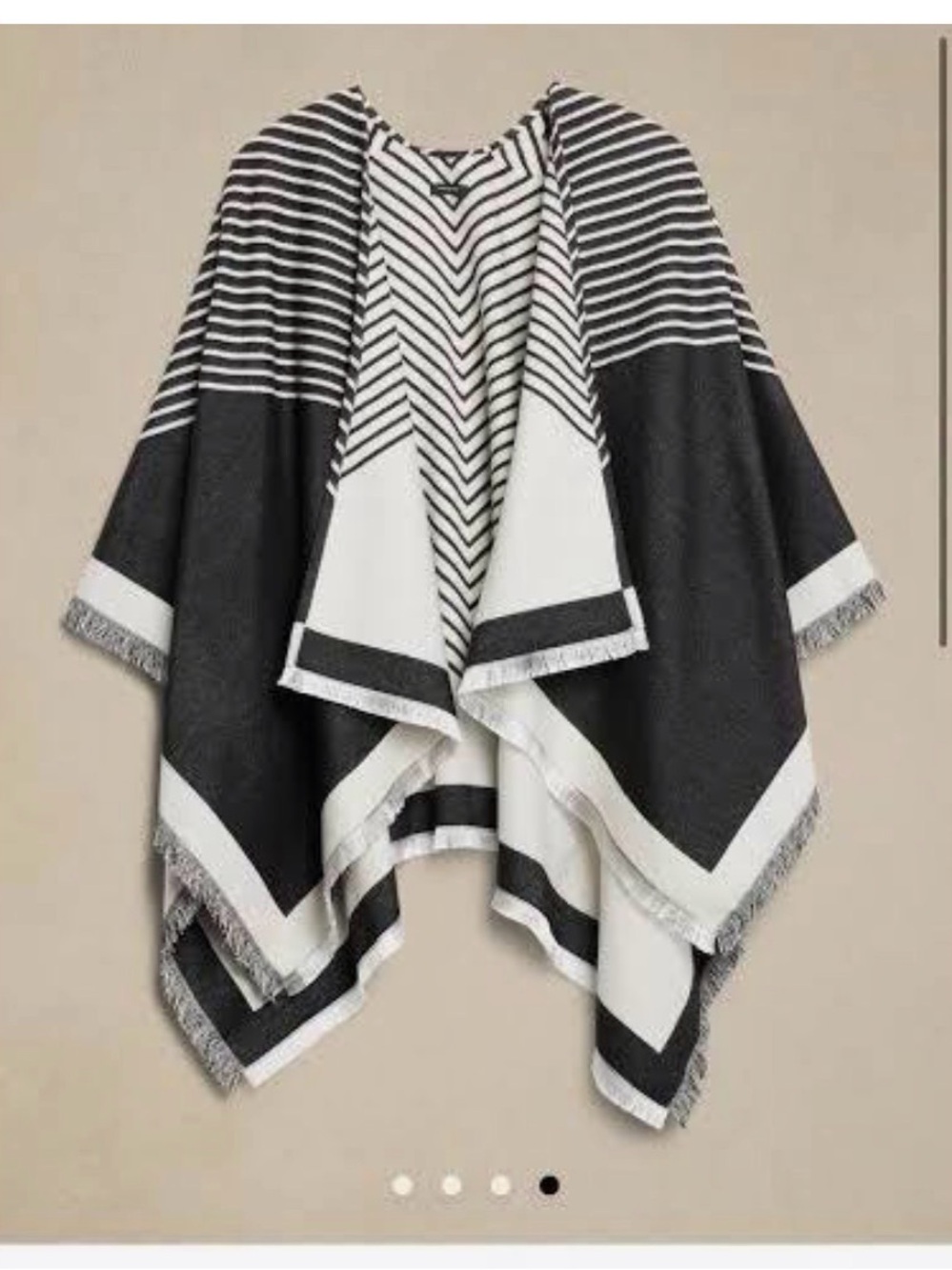 Banana Republic Open Front Striped Black & Cream Fringe Poncho/Wrap.  OS  NWT